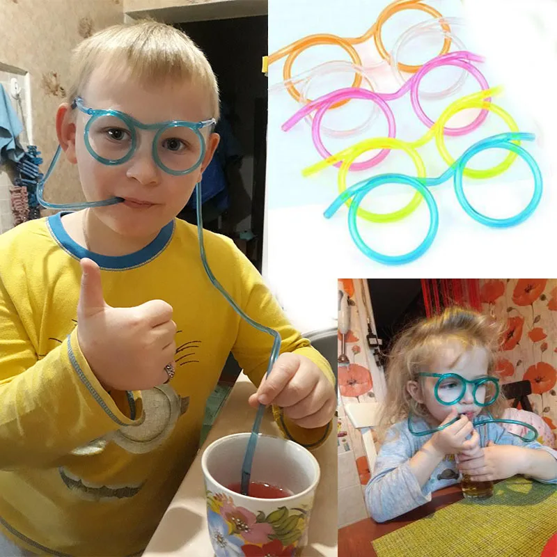 Glasses Straw Drinking-Toys Jokes Birthday-Party-Toys Practical Funny Plastic Baby Soft