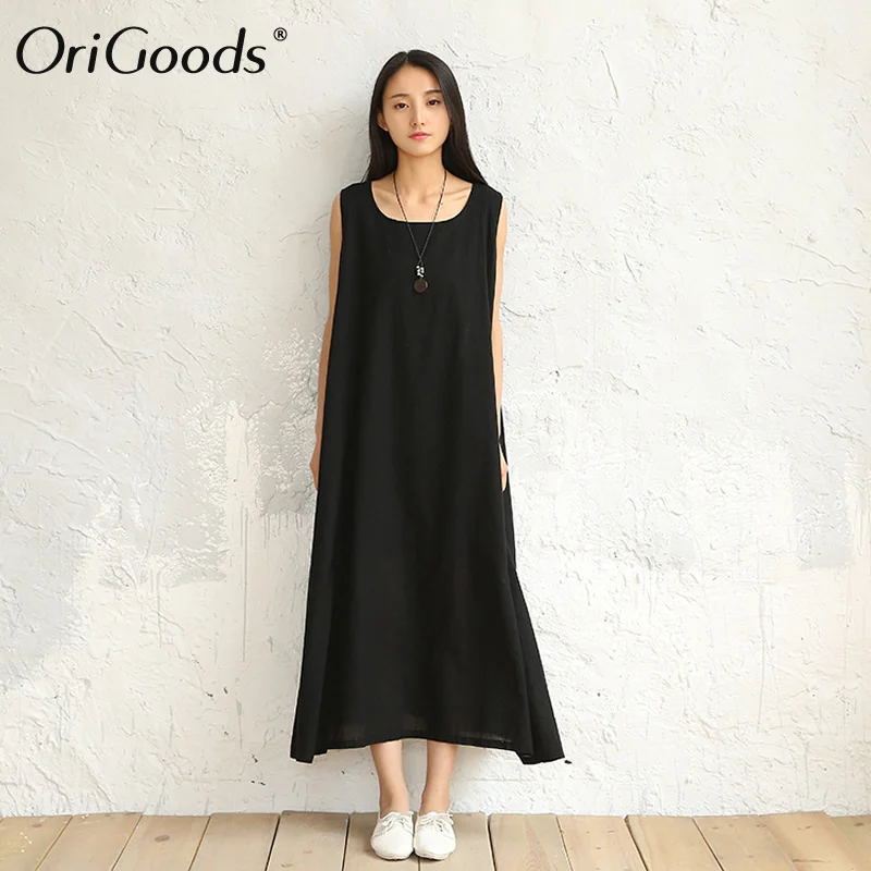 Женское Хлопковое платье чехол без рукавов свободного покроя|tank dress|midi dresssummer midi