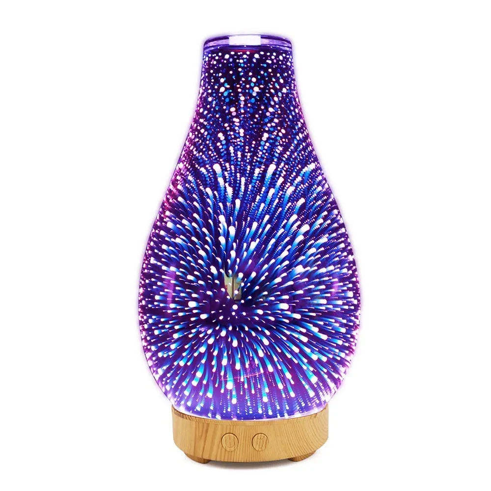 Cool fireworks 3D Glass Diffuser Ultrasound Aroma Diffuser Aromatherapy Ultrasound Humidifier 7 Color-chang LED for Home Hotel