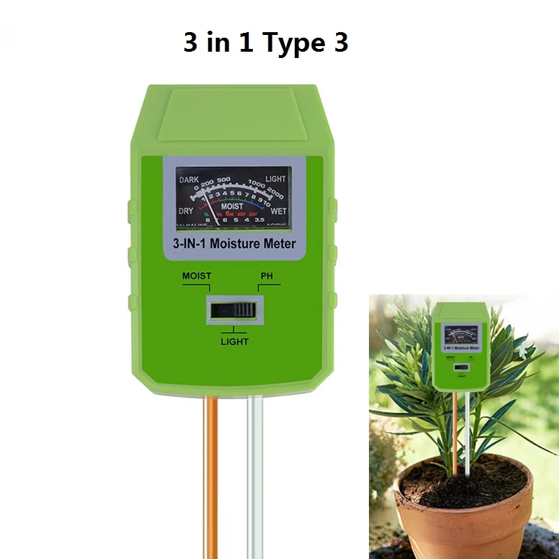 Soil PH Meter 3 in 1/2 in 1 Sunlight PH Meter Tester Light Humidity Acidity Moisture Measurement Tools for Garden Plant Flowers
