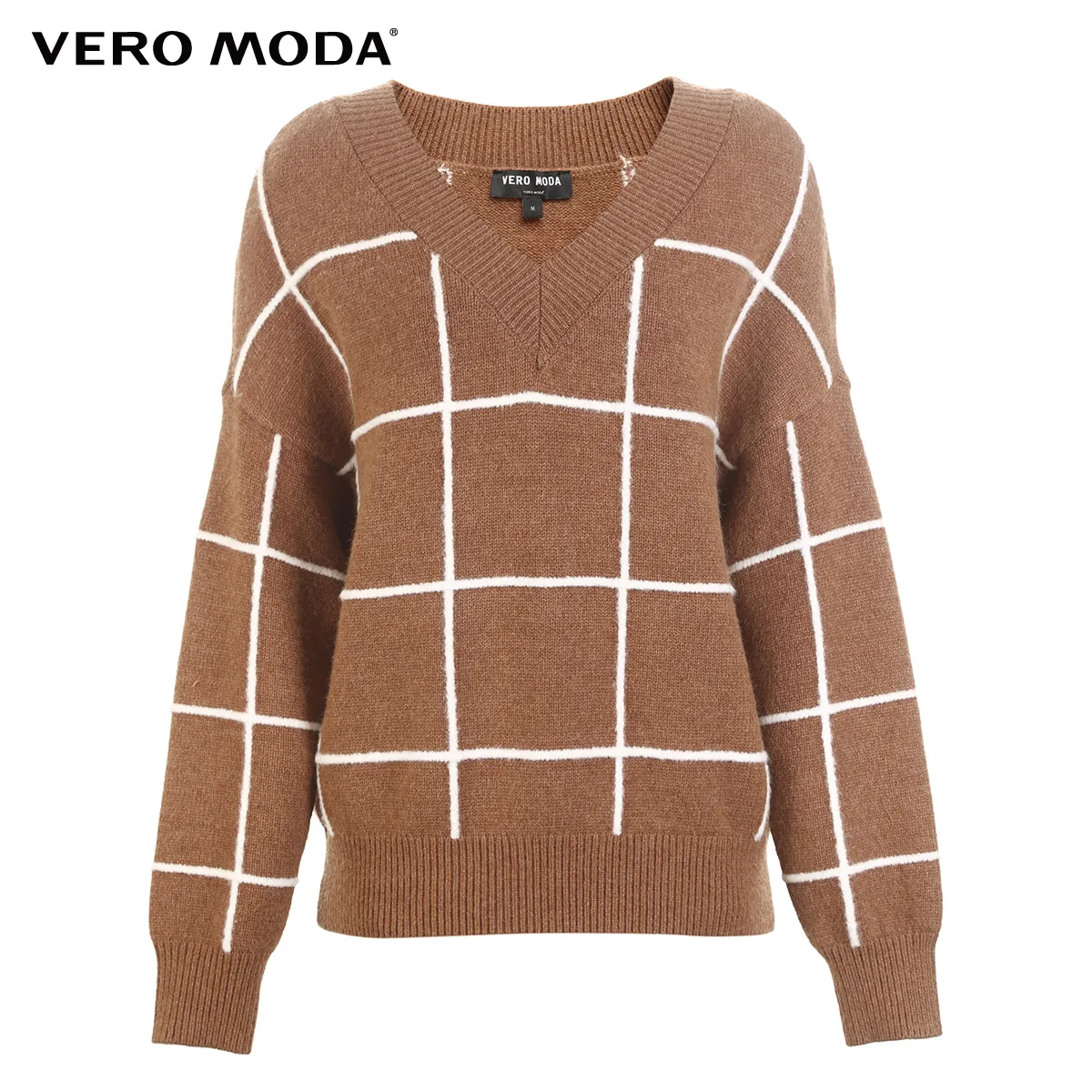 Vero Moda зимний женский клетчатый свитер с v-образным вырезом | 319113532