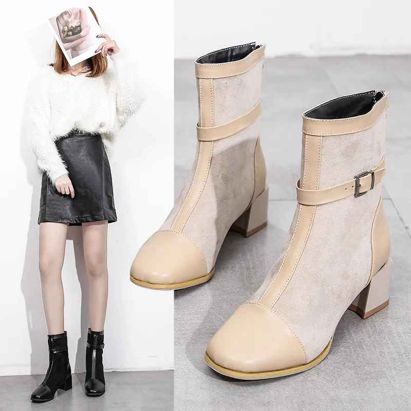 

High Heel Boots Women's 2019 Autumn And Winter New Style Chunky-Heel Martin Boots British Style Versatile INS Online Celebrity T