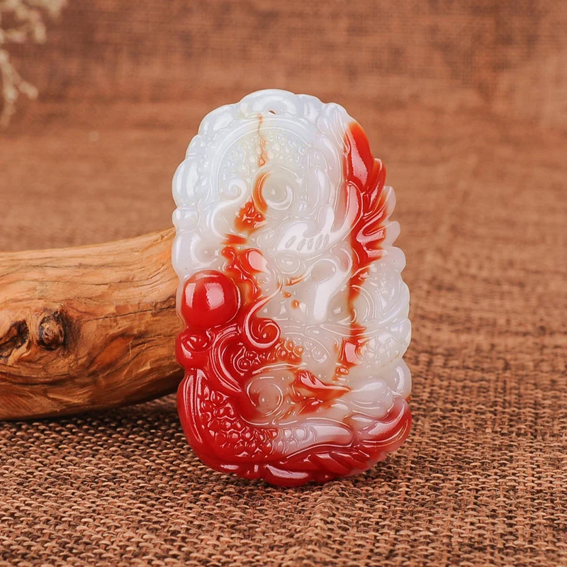 

Natural Color Hand-made Pendant Jewelry Necklace Dragon Male and Female Sheep Fat Dragon Brand Jade Pendant Necklace