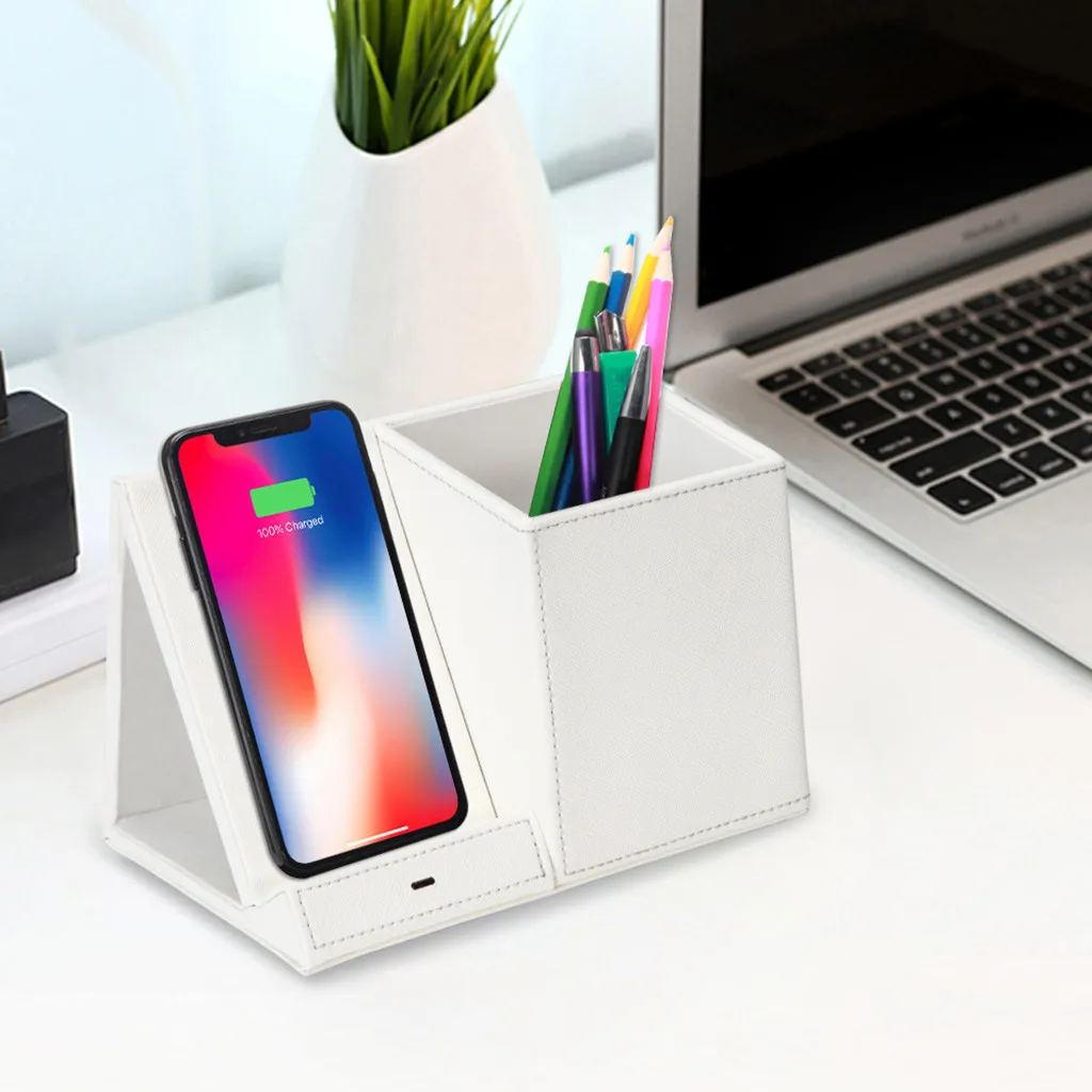 

Fast Charger Multi-Function Desktop 3 In 1 Pen Container Qi Stand Wireless Fast Charging 7.5W for IPhone 10W for Samsung