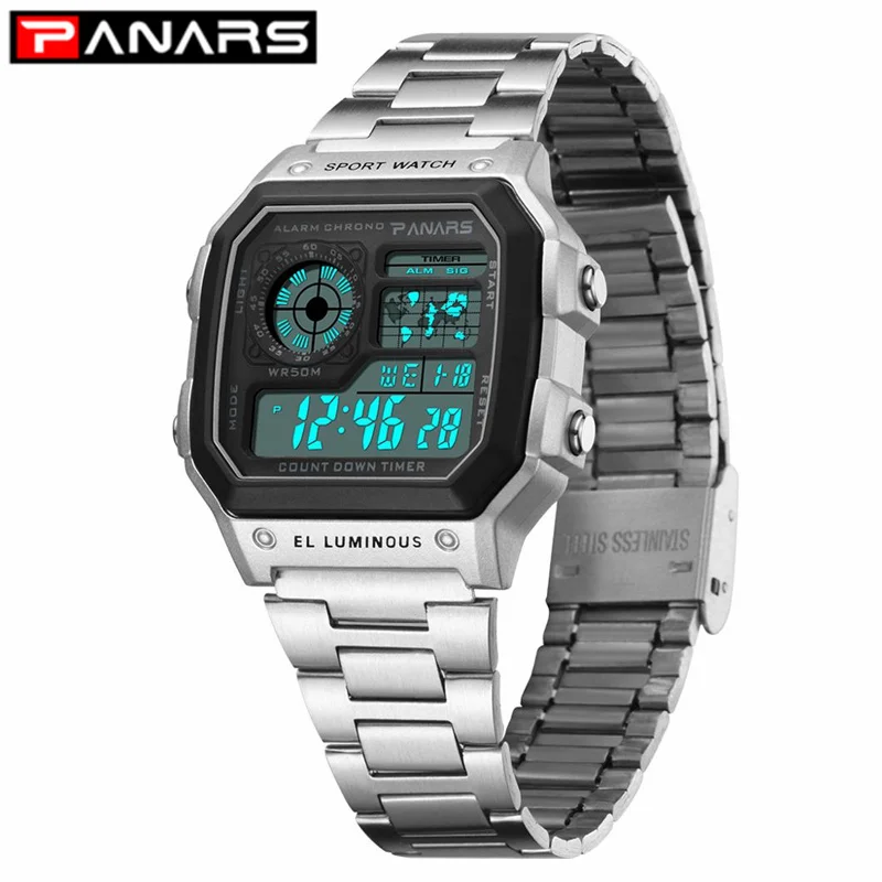 

PANARS Business Casual Men Watch Luminous Multi-function Men's Waterproof Wrist Watch Fitness Digital Watch Alarm Timer Clock