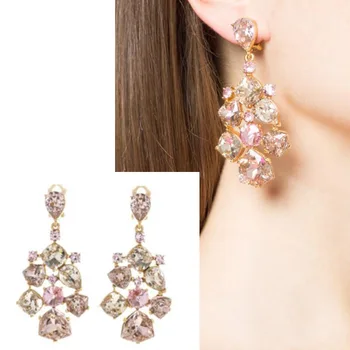 

CSxjd Luxury Jewelry multicolour Dress banquet crystal Long Ear clip
