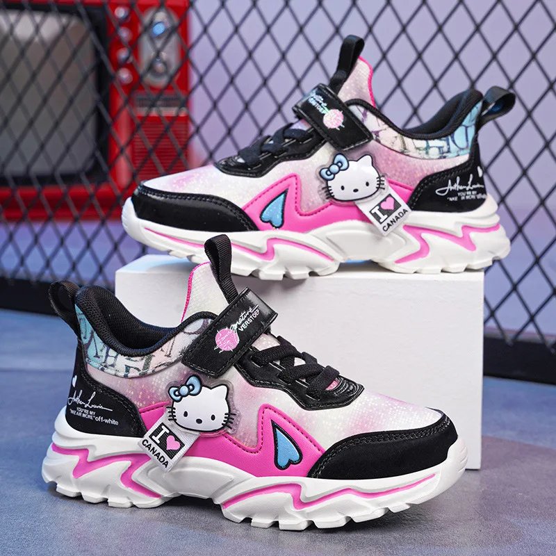 thumbnail image 1 of Zapatos para niños Hello Kitty, zapatillas de deporte transpirables de fondo suave de cuero de nueva moda para niñas, zapatos para correr informales ligeros para estudiantes, 1 of 4