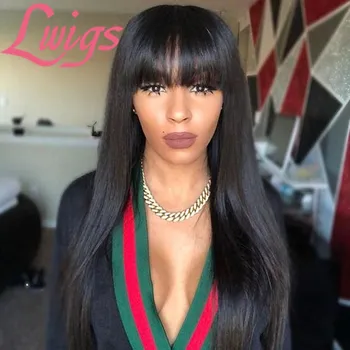 

Lwigs Full Lace Wig With Bangs Straight Full Lace Human Hair Wig With Bangs Glueless Full Lace Front Wigs Bleach Knots For Women