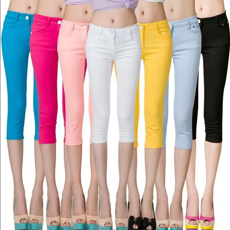 FSDKFAA Women Summer Plus Size Casual Pants Slim Candy Color Stretch Leggings Capris Pencil Pants Cropped Trouser For Female FSDKFAA Women Summer Plus Size Casual Pants Slim Candy Color Stretch Leggings Capris Pencil Pants Cropped Trouser For Female