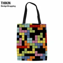 Тикин тетрис границы печати дамы Duty Холст сумка ручной работы для покупок Путешествия Женщины Складные плечо многоразовые продуктовые сумки