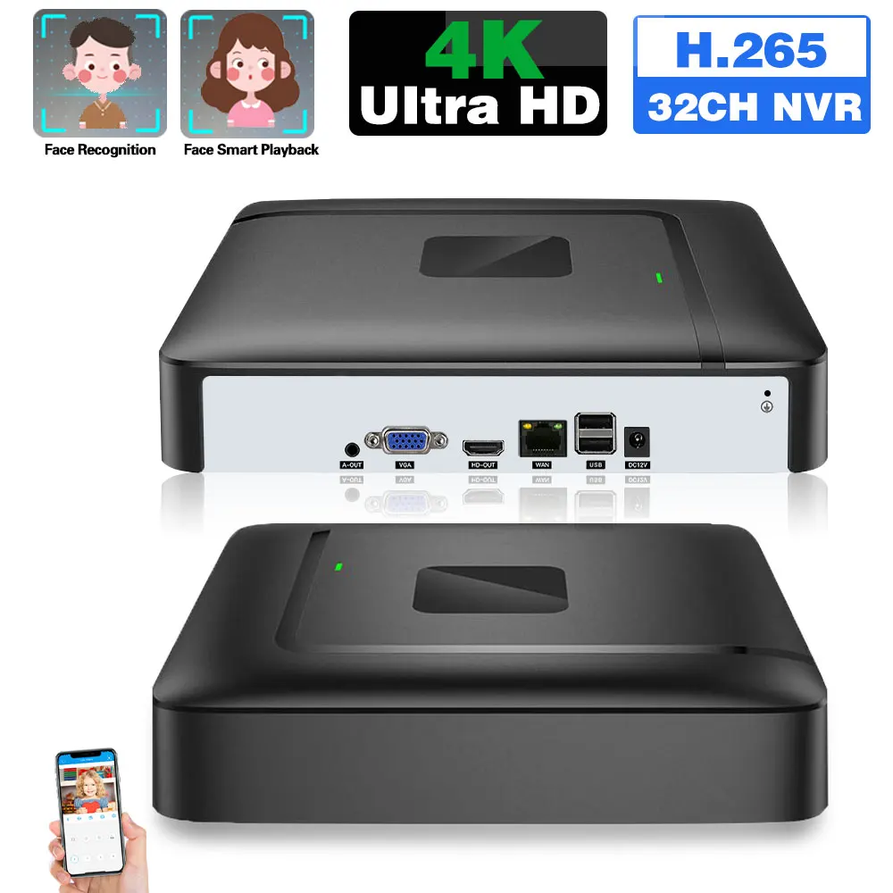 Система видеонаблюдения NVR H.265 32 канала 4K датчик лица XMEYE RJ45 сетевой