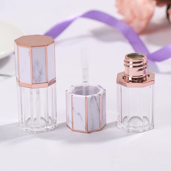

5Pcs 5ml Empty Lipgloss Octagon Clear Bottle Lip Balm/Gloss Container With Marbling Lid Lipstick Container Makeup Cosmetic Tube