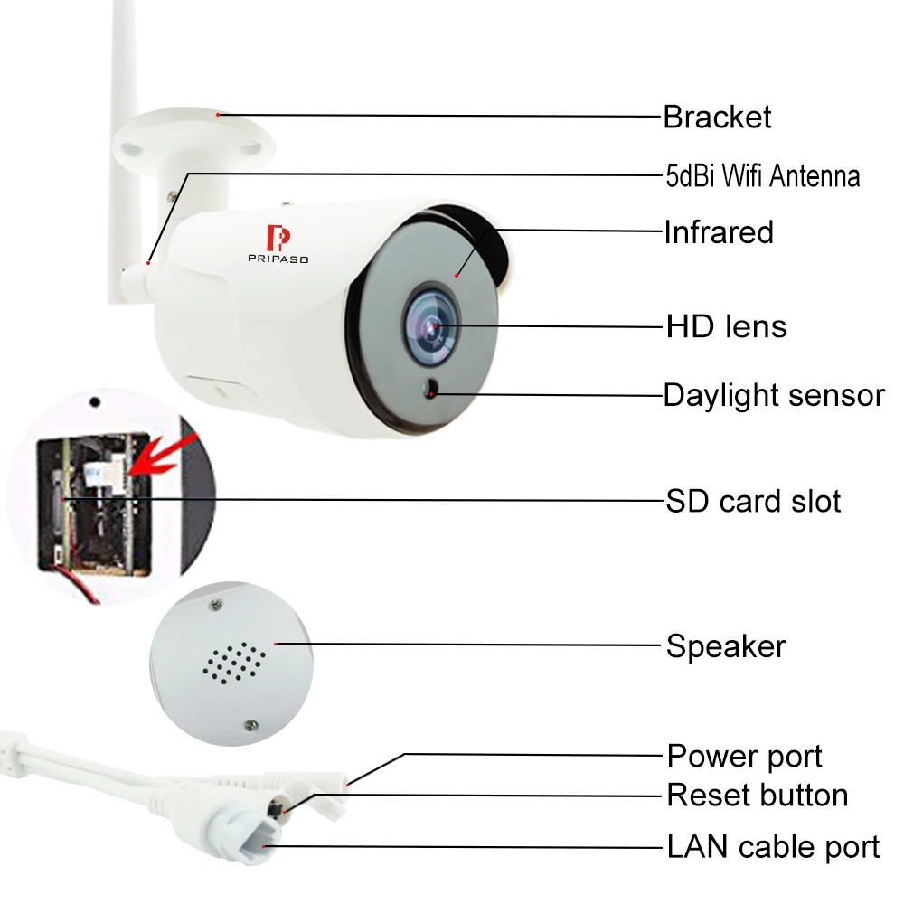 Pripaso IP камера 1080P wifi уличная Водонепроницаемая CCTV камера видеонаблюдения Домашняя безопасность Двухсторонняя Аудио Инфракрасная камера ночного видения