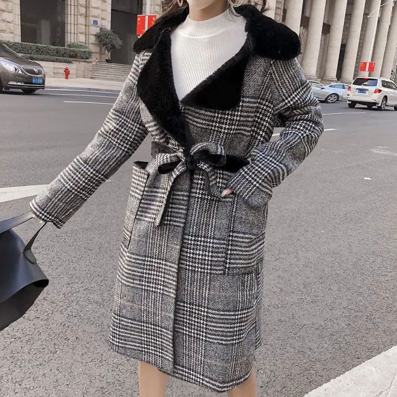 

Woolen Jacket Women's 2019 New Style Popular Overcoat Winter Thick Retro Pattern British-Style Long Woolen Jacket