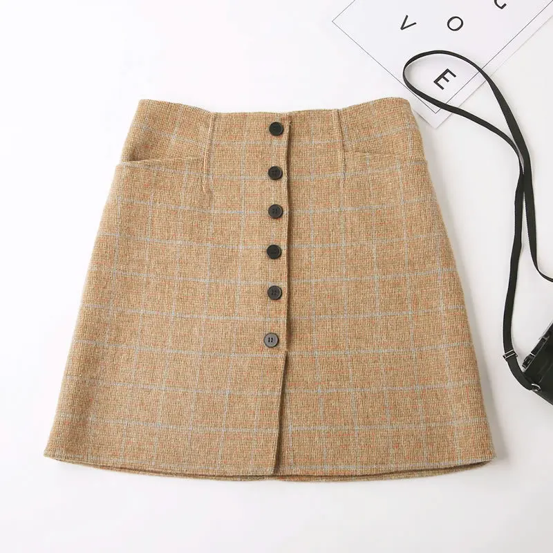 

2019 Autumn New Style Korean-style Casual Woolen Thousands of Birds Sub-Half-length Short Skirt Skirt High Waist Skirt Slimming