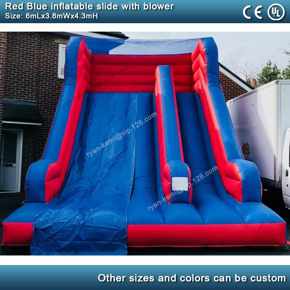 6m 20ft Red blue PVC inflatable slide  commercial inflatable slide for kids adults with blower 2