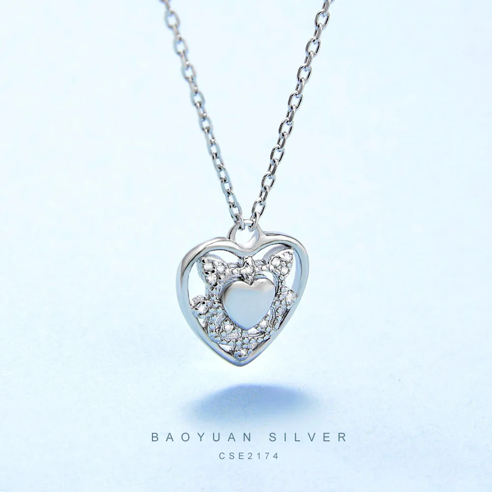

Baoyuan New Products Listed Europe And America Clavicle Necklace Women's Heart Hollow out Heart Shape Accessories S925 Fine Silv