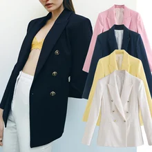 

Maxdutti Women Blazers And Jackets England Style High Street Fashion Double Breasted Solid Casual Blazer Mujer 2021Blazer Women