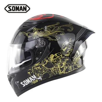 

SOMAN Motorcycle Riding Double Lens Tail Wing Helmets 955&960 Universal Personality Modified DOT ECE Headgear Protective Saftey