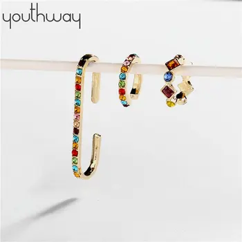 

3 pcs set No Pierced Earcuff Ear Wrap Earcuff Clips Coloured Crystal Rhinestone Paved Ear Clamp Clip-on Earrings for girls