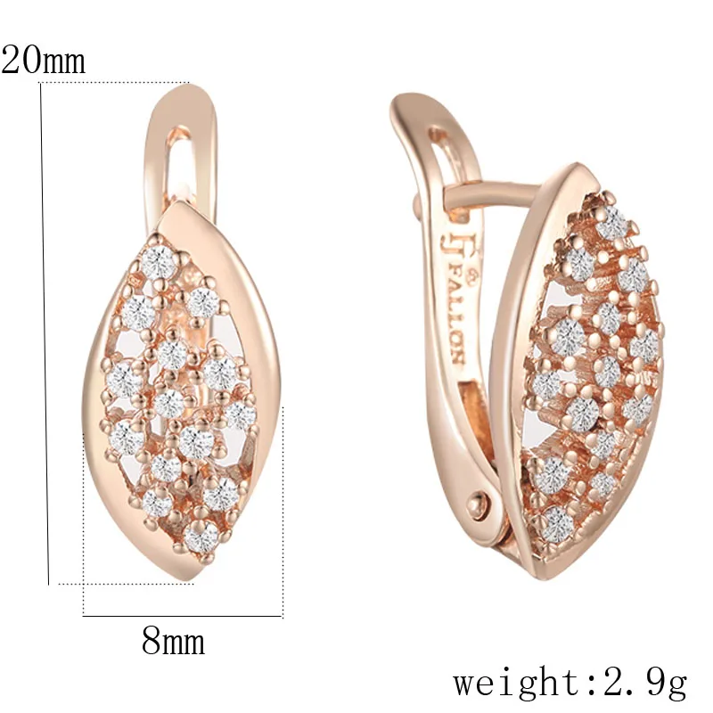 New Women 585 Rose Gold Color White Crystal Stone Weaving Drop Earrings