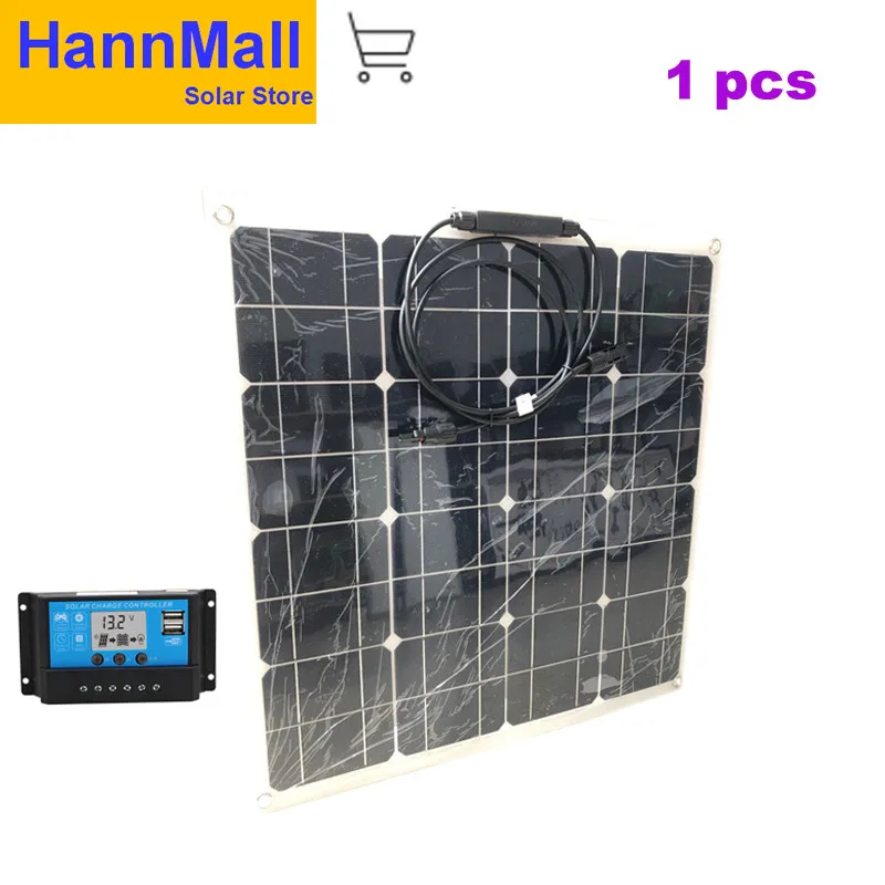 HannMall 18V 50W Flexible Solar Panel Solar Charger For 12V Car Battery Monocrystalline Cells For Hause,boat,roof with MC4 Cable