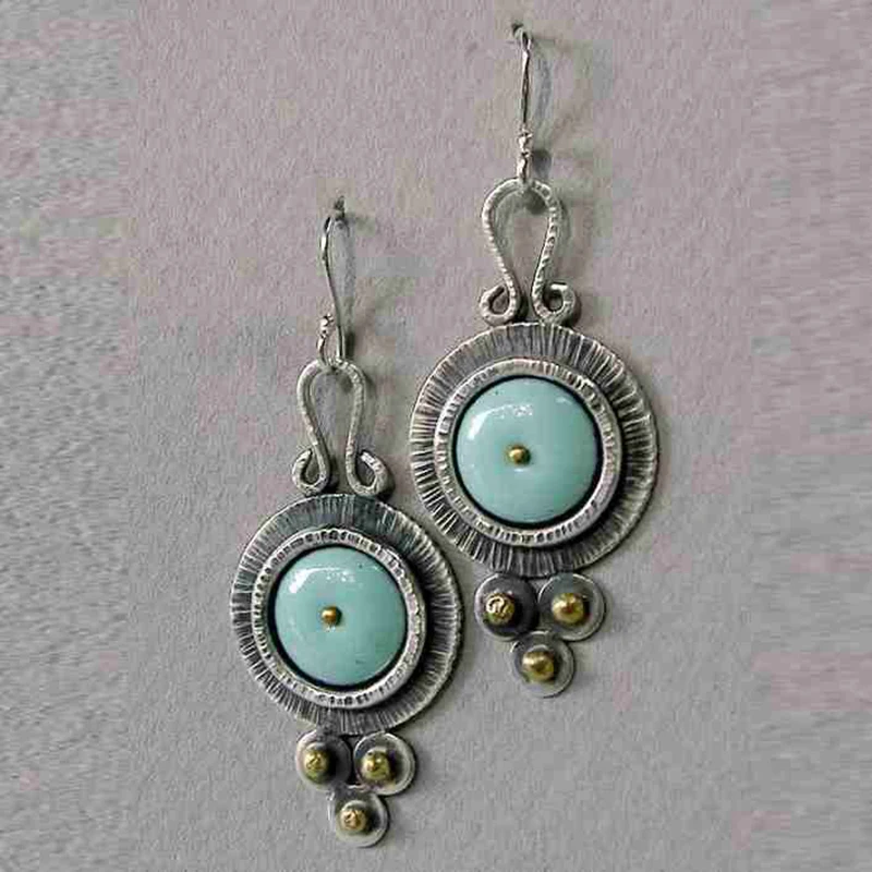

Tisonliz Vintage Green Round Stone Drop Earrings Dangle Earrings For Women Statement Jewelry Pendientes Mujer Moda 2019 Ohrringe