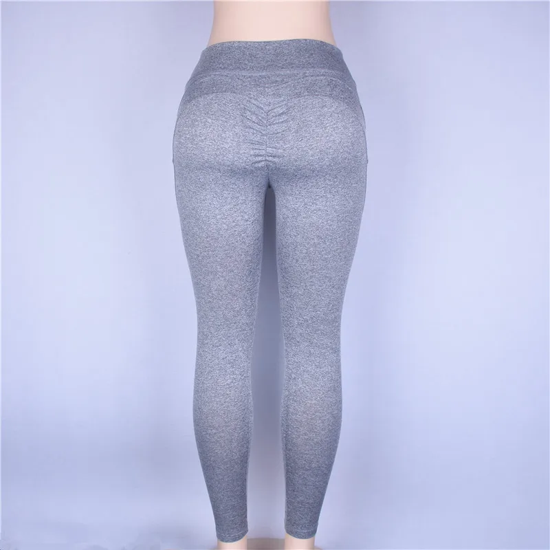 Женская высокая талия очень эластичный однотонный цвет Леггинсы для йоги морщинки бедра сексуальные тонкие колготки для бега фитнес спортзал спортивные брюки женские