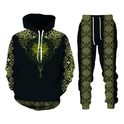 Ensemble sweat à capuche et pantalon imprimé Lotus 3d pour homme, sweat shirt, survêtement, mode automne hiver 