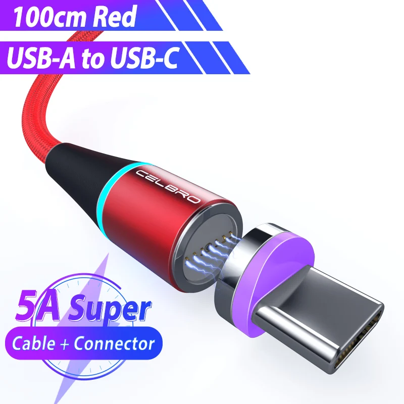 Магнитный кабель Micro usb type C Tipoc Led 5A Supercharge для huawei P30 P20 P10 mate 30 20 Pro Lite Cabo Usb Magnetico 1 м 3.3ft - Цвет: red for Type c 5A