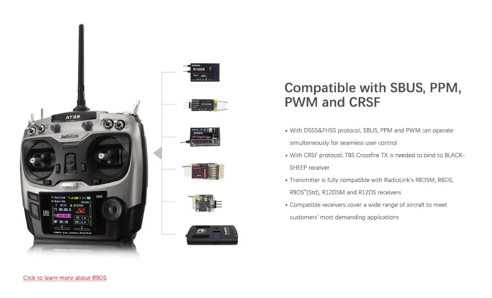 Радиоуправляемый контроллер Radiolink AT9S Pro TX 10/12CH T8S Crossfire с R12DSM RX 2,4G для гоночного дрона в режиме 1/2