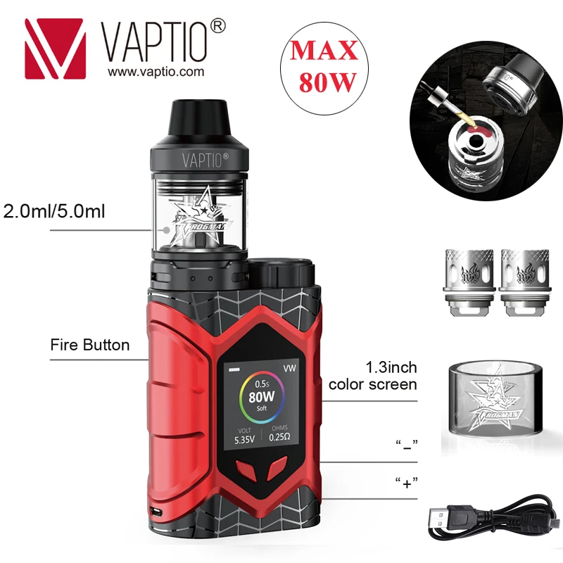 Billig GESCHENKE! Vaptio Wand Crawler Vape KIT 5ML 80W Widerstand 0.05 2ohm E Zigarette TCR 1,3 zoll TFT Keine batterie