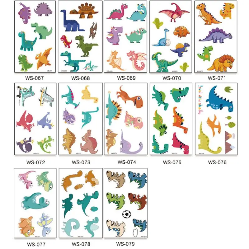 

70 Tattoos (Pack of13 Sheets) Waterproof Dinosaur StickersTemporary Tattoos Kids Stickers