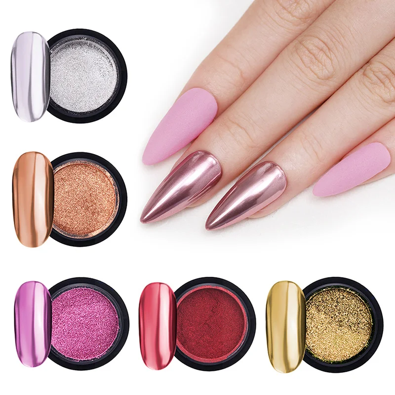 Зеркальный порошок для дизайна ногтей цвета розового золота шампанского