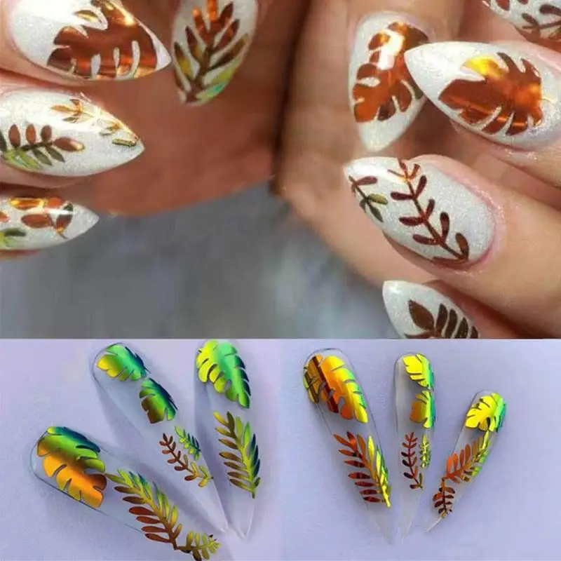 6pcs/set Holographic Strip Tape Nail Art Sticker Colorful Flame Fashionable DIY Nail Art Decoration Sticker