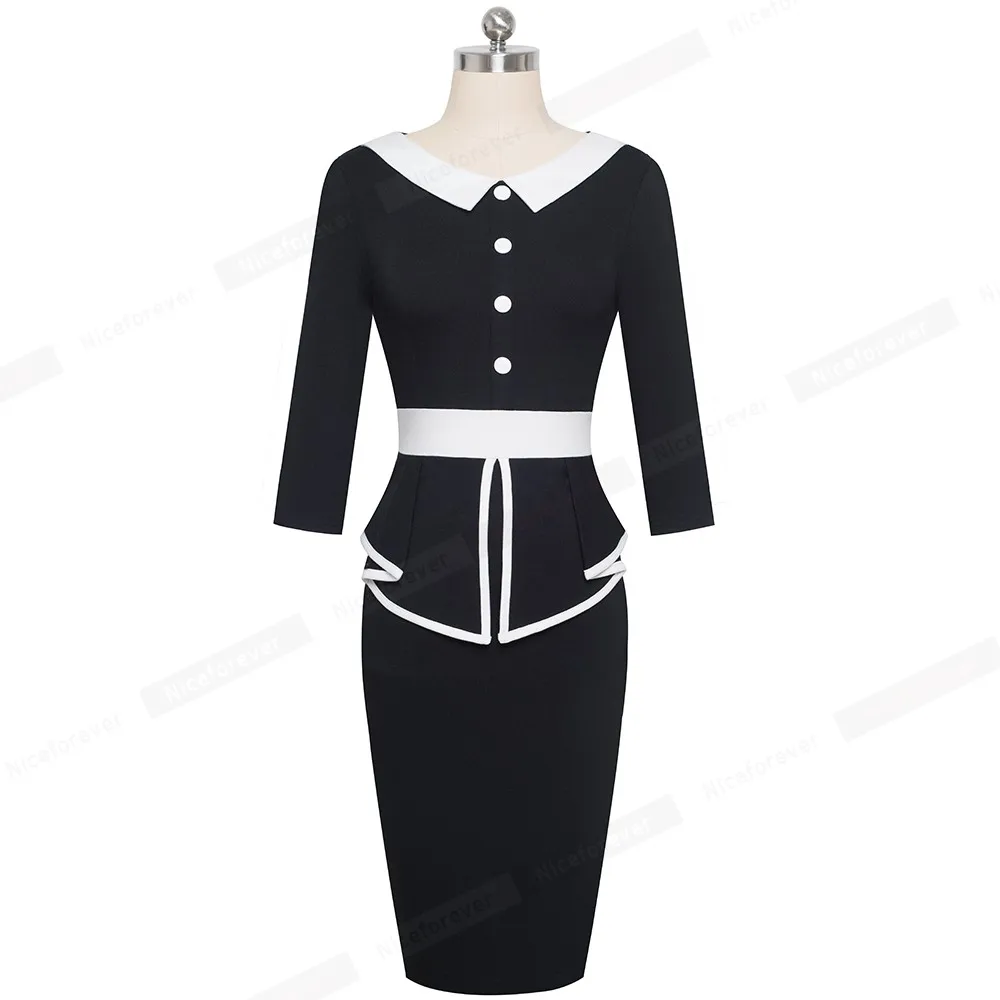 Skup Ładny zawsze elegancki kontrast kolorowy patchwork biuro z Botton wzburzyć vestidos biznes formalne zimowe Bodycon kobiety sukienka B558