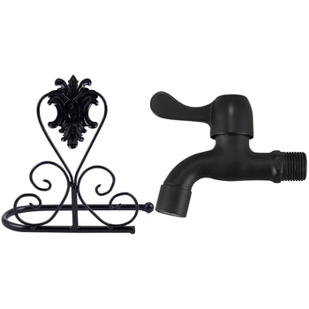 

1 Pcs Iron Roll Toilet Paper Bathroom Wall Mount Rack & 1 Pcs Bathroom Black Single Cold Tap Black Tap