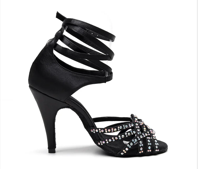 Black 8.5cm Женские туфли для Бальных и латиноамериканских танцев, танцевальные туфли для бальных танцев, сальса, танго, на мягкой подошве, на высоком каблуке 7,5/8,5 см, VA30 - Цвет: Black 8.5cm