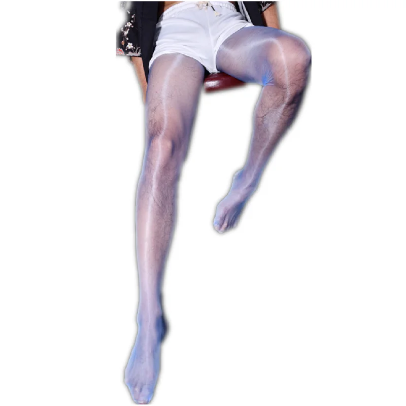 2 Pcs/Sexy Men U Convex Pouch Stockings Man U Open Crotch Sleeve No Trace Tight Stockings Sheer Shiny Glossy Pantyhose Tights