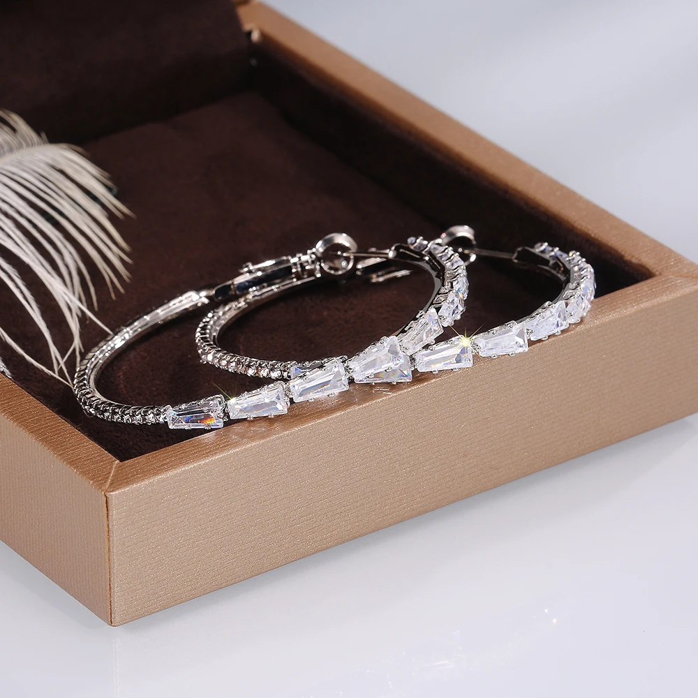 Huitan Full Shiny CZ Hoop Earrings Women Stylish Girl Party Jewelry Newly-design Big Loop Earring Trendy Accessories Luxury Gift - Image 4