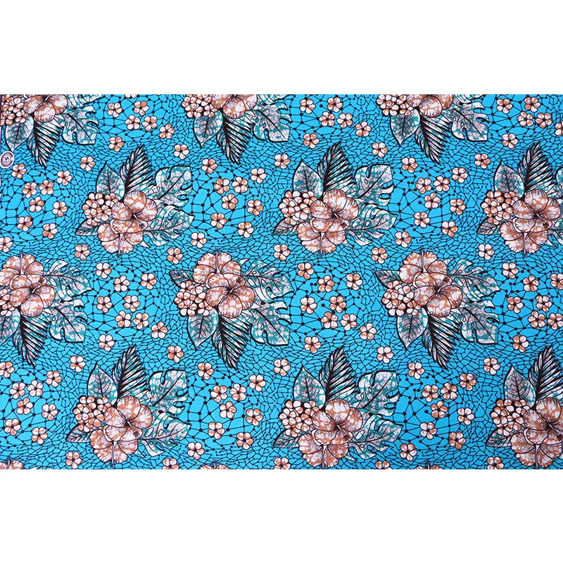 Flowers Printed Sky-Blue Fabric African Ankara Guaranteed Real Dutch Wax New Fashion