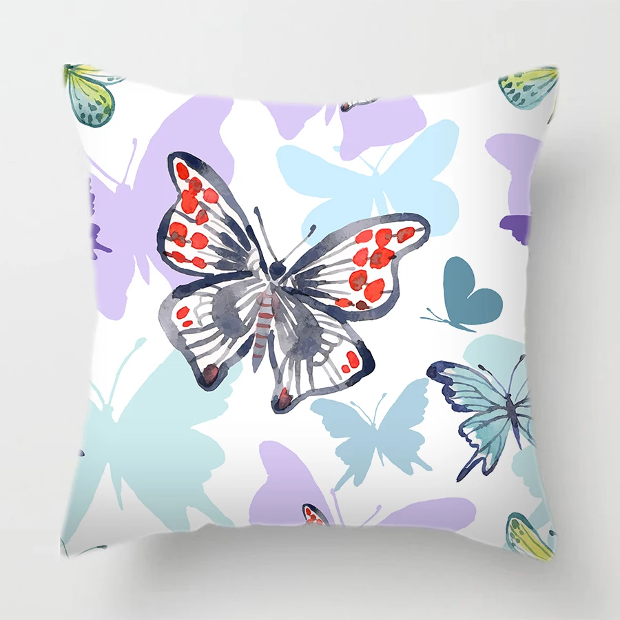 Butterfly Flower 01 Двухсторонняя печать чехол для подушки из полиэстера; узор «бабочки» и «любовь» и цветка, в белом и розовом цвете, Подушка Чехол 45*45 Гостиная украшения - Цвет: Butterfly Flower 01