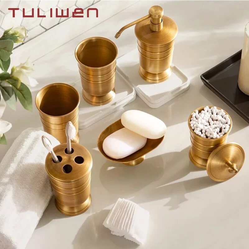 Antique Brass Soap Dish Liquid Soap Dispenser Toothbrush Holder Gargle Cup Storage Tank Bathroom Accessory Set 5pcs bathroom hardware set bathroom hardware accessories