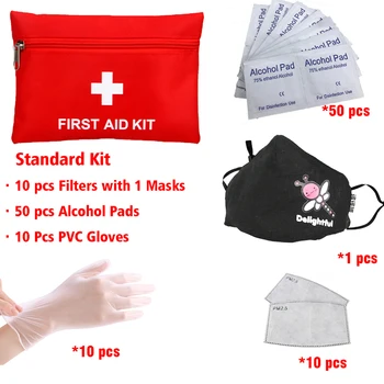

Protect First Aid Kit 20 PCS Fitlers Fashion Washable Dust Masks with Valve Disposable PVC Golves Alcohol Disinfection Prep Pads