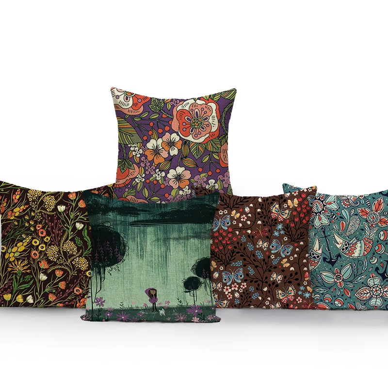 

Retro Floral Print Cushion Covers Flower Floral Plant Pillows Case Nordic Home Decor Sofa Bed Custom Throw Pillow Covers