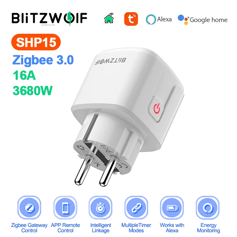 BlitzWolf BW-SHP15 ZigBee3.0 16A EU Plug Smart Socket Power Outlet APP Remote Monitor Work With Alexa Google Home for Xiaomi | Электроника