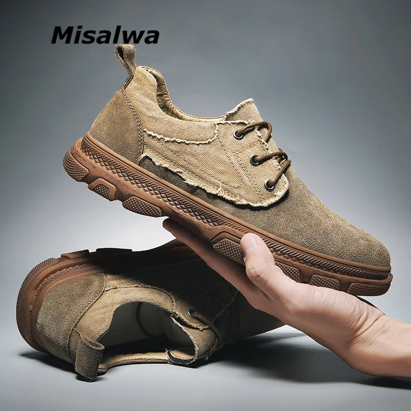 

Misalwa Spring Newest Men's Casual Shoes Suede Leather Patchwork Outdoor Sneakers Shoes Lace-up Flat Summer Designer Moccasins