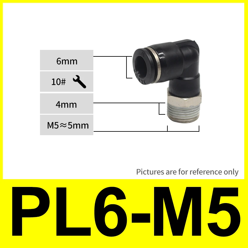 Черное покрытие медью, никелем, пневматический фитинг локоть PL4-01 PL6-M5 PL6-01 PL8-02 10-02 соединитель воздушного шланга воздуха быстро воздушный насос - Цвет: PL6-M5