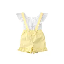 От 1 до 5 лет Одежда для девочек; хлопковые топы; футболка+ шорты на лямках; комплект повседневной одежды