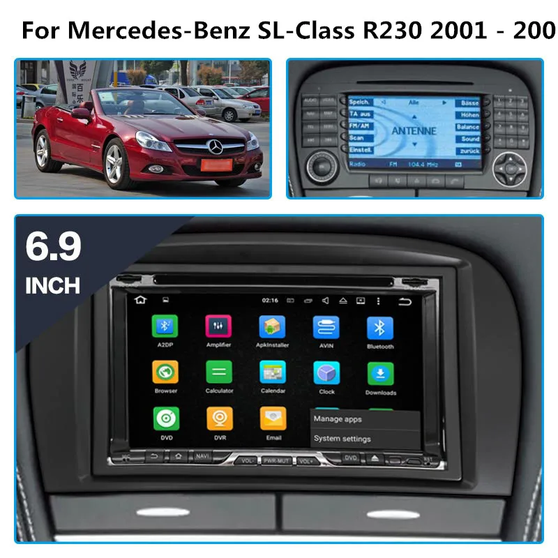 Per Mercedes-Benz Classe Sl R230 2001 - 2005 Autoradio Android 2 Din Ricevitore Stereo Autoradio Multimedia Lettore Dvd Gps Navi